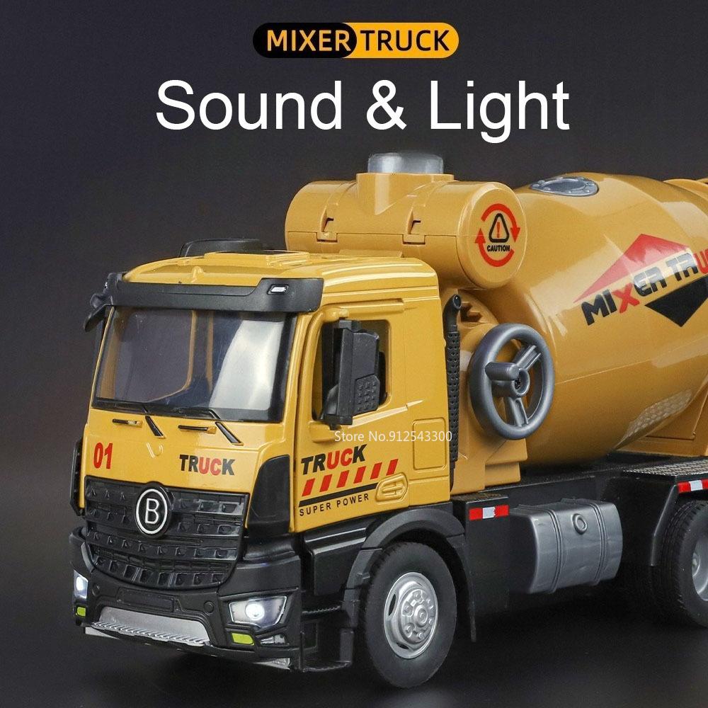 Large 1:24 Mixer Truck Crane Excavator Car Toy Model Sound Light Dump Trucks Alloy Diecast Engineering Vehicles Kids Present