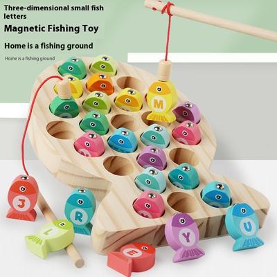 Holz Kinder Angelspielzeug Baby Montessori Früherziehungsspielzeug Kinder Fähigkeitstraining Spiel Kleinkind Zahlen Alphabet Lernen