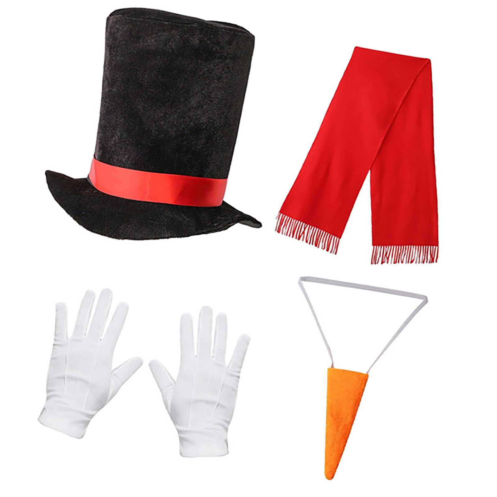 

Winter Frosty Snowman Costume Kit Top Hat with Nose Scarf Gloves Shirt Button Halloween Christmas Cosplay Accessories B