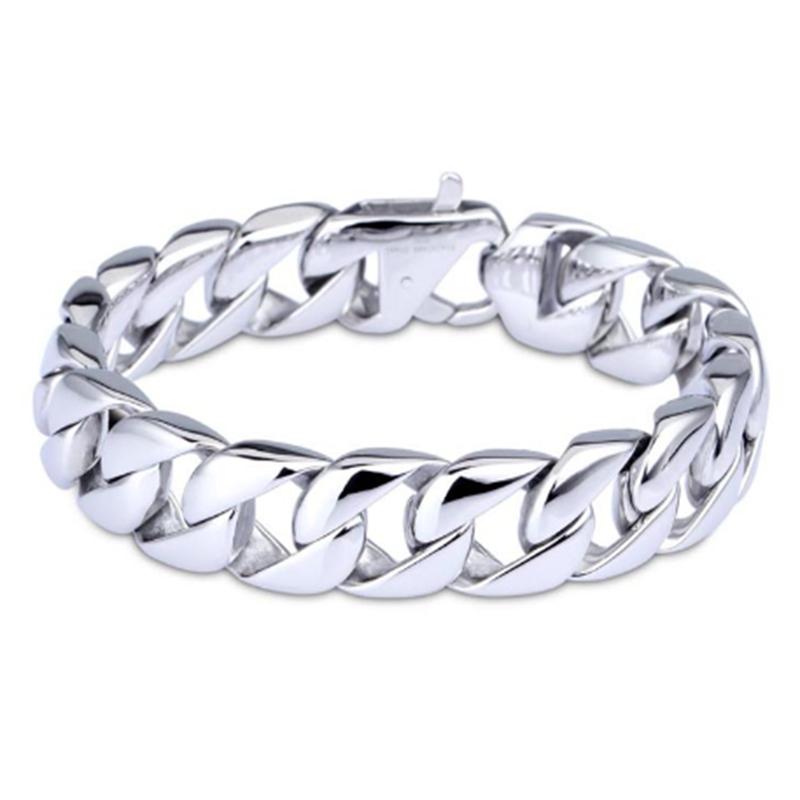 15MM Wide Simple Cuban Chain Bracelet For Men Hip Hop Polished Charms Accessories Golden Trendy Jewelry Boys Girls Party Gifts