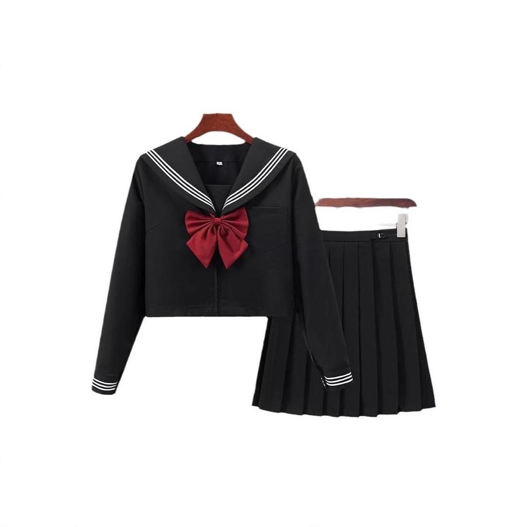 Authentic Black Sailor Uniform Set - Academy Style with Pleated Skirt