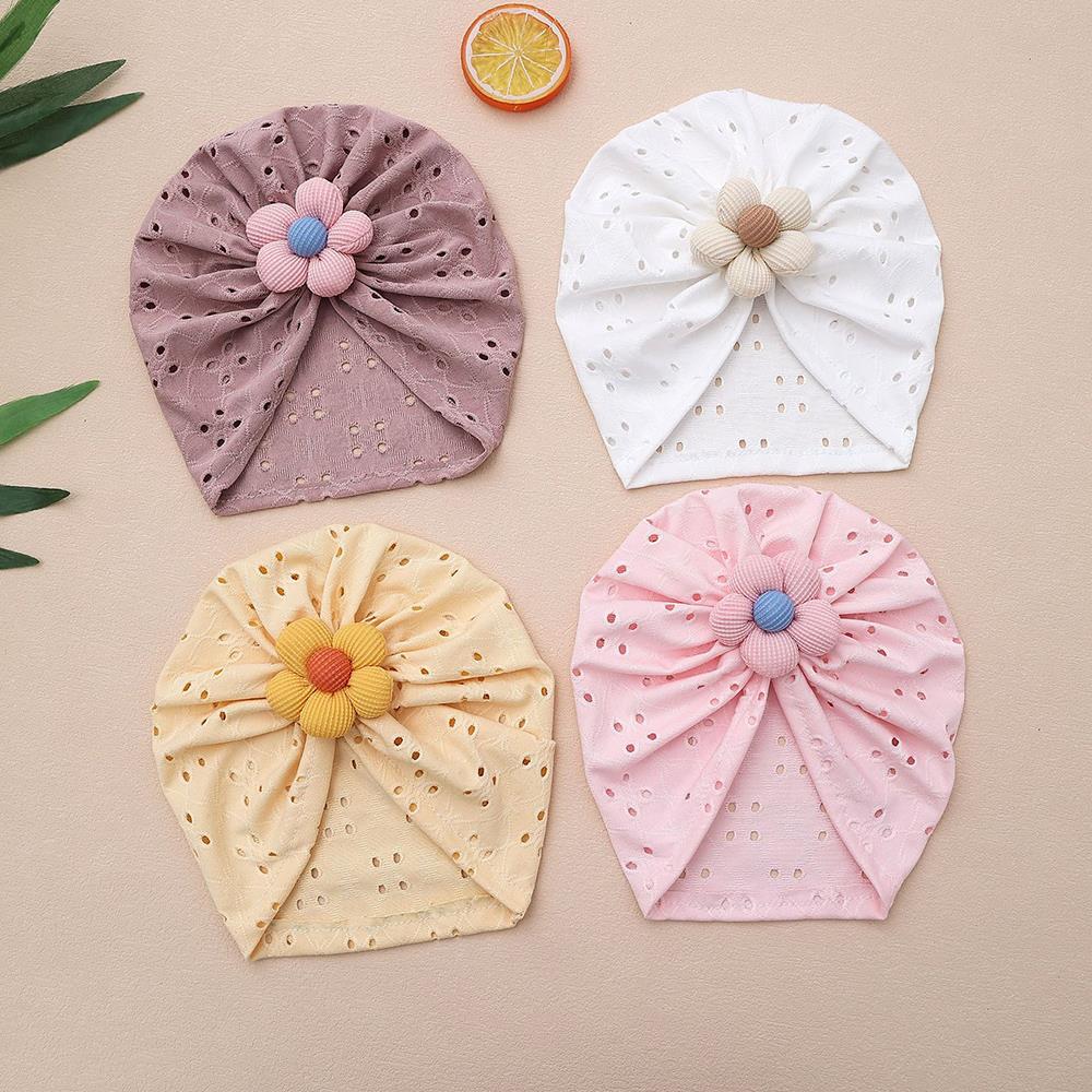 Lovely Flower Baby Hat Elastic Newborn Indian Cap Hollow Breathable Turban Baby Girls Hats Beanies Kids Infant Hair Accessories