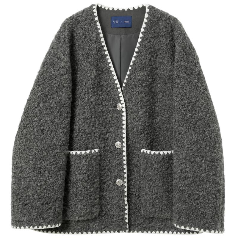 Sancai Women's V-neck Bouclé Wool Blend Coat