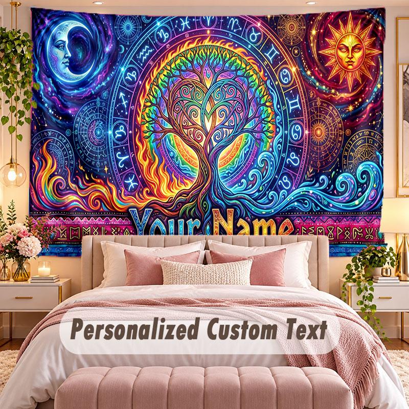 Tree of Life (194) Theme Wall Tapestry Customized With Name Text Personalized Hanging Tapestry For Bedroom Living Room Decor