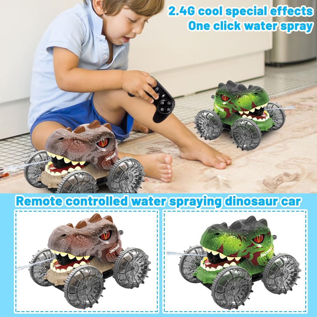 Dinosaur Water Spray Stunt Car, Remote Control Light Wheel Spinning Dancing Car Electric Toy