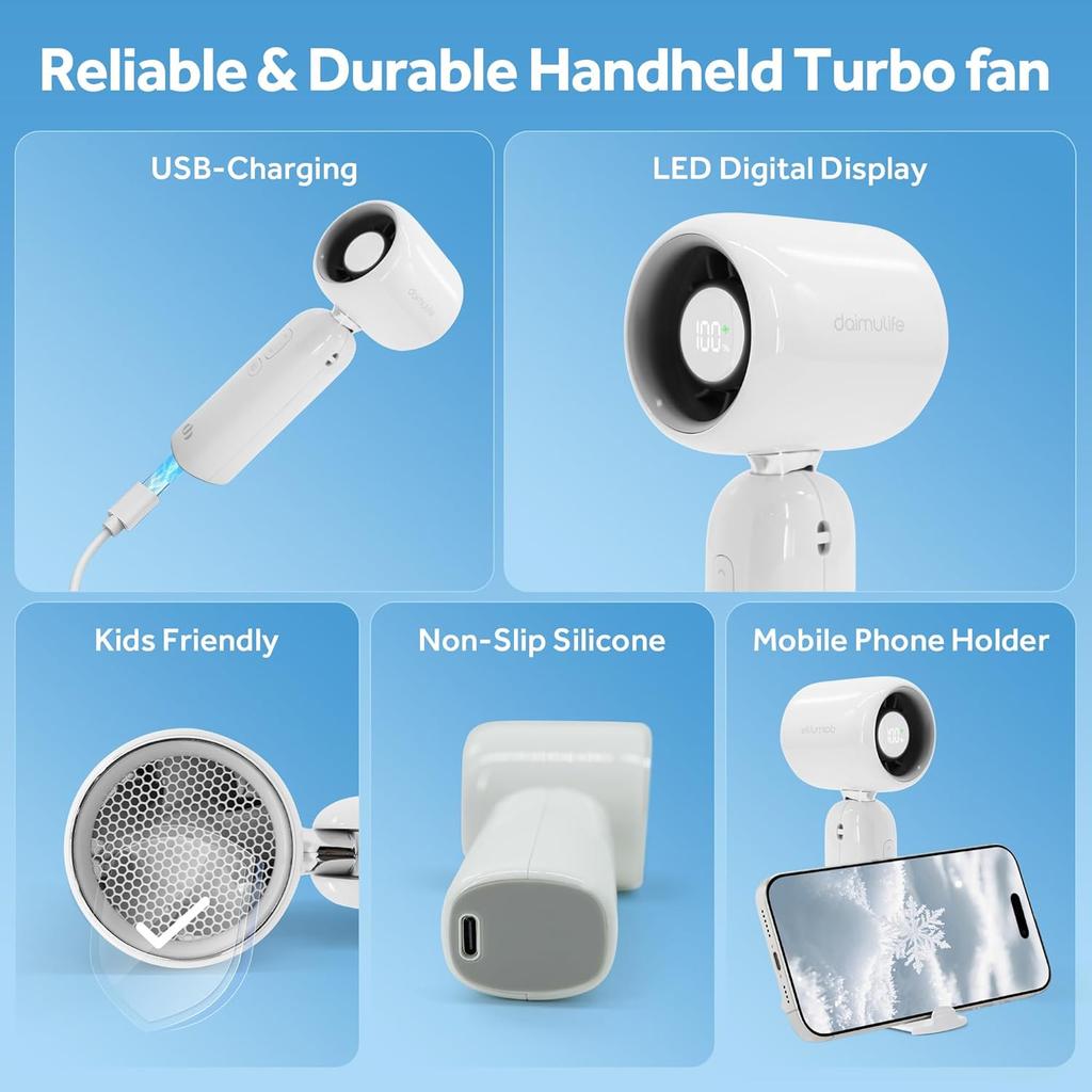 Portable Handheld Turbo Fan Mini Fan Rechargeable Strong Wind Speed Electric Fan Digital Display Adjustable Turbo For Outdoor