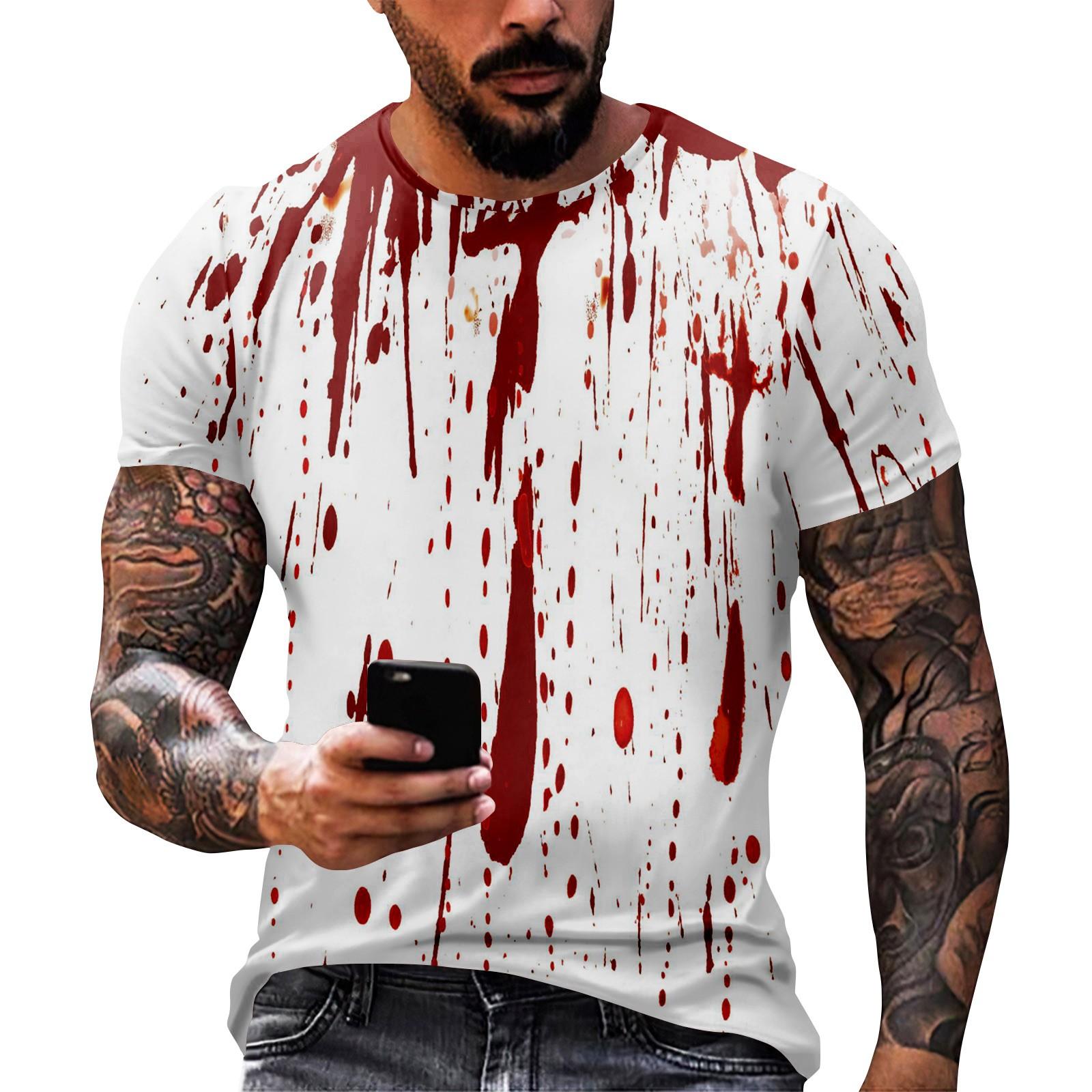 Halloween Print - Men s Printed Casual Round Neck Short Sleeved T-shirt L