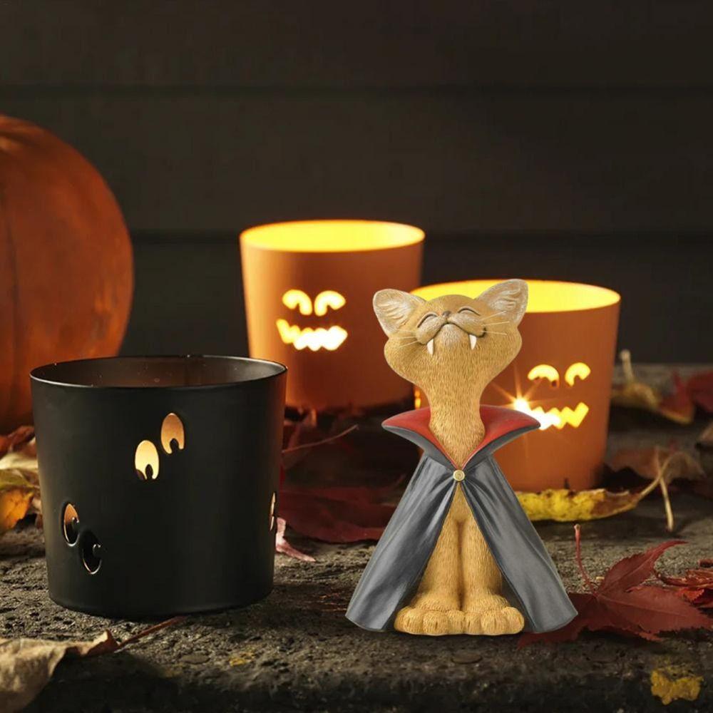 Resin Cat Statue Cute Halloween Black Cat Portable Desktop