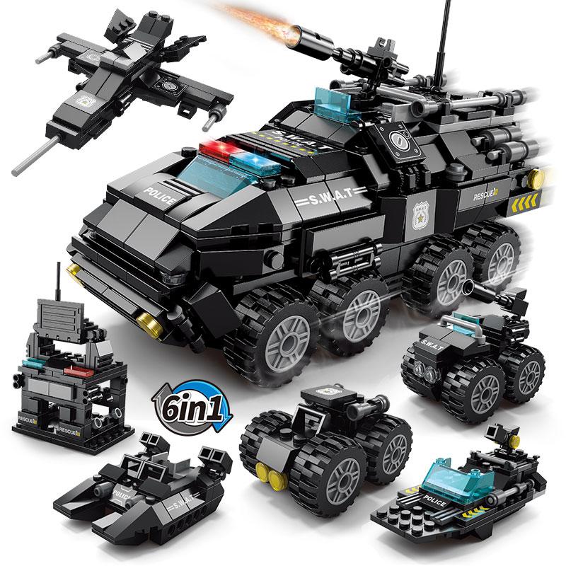 8 In 1 SWAT Tiger Building Blocks Armored Vehicle Combat Military Construction Toy Children DIY Assembly Birthday Christmas Gift