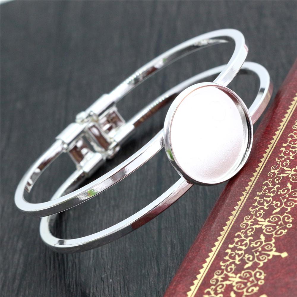 High Quality 20mm Silver Plated Rhodium Bronze Bangle Base Bracelet Blank Findings Tray Bezel Setting Cabochon Cameo