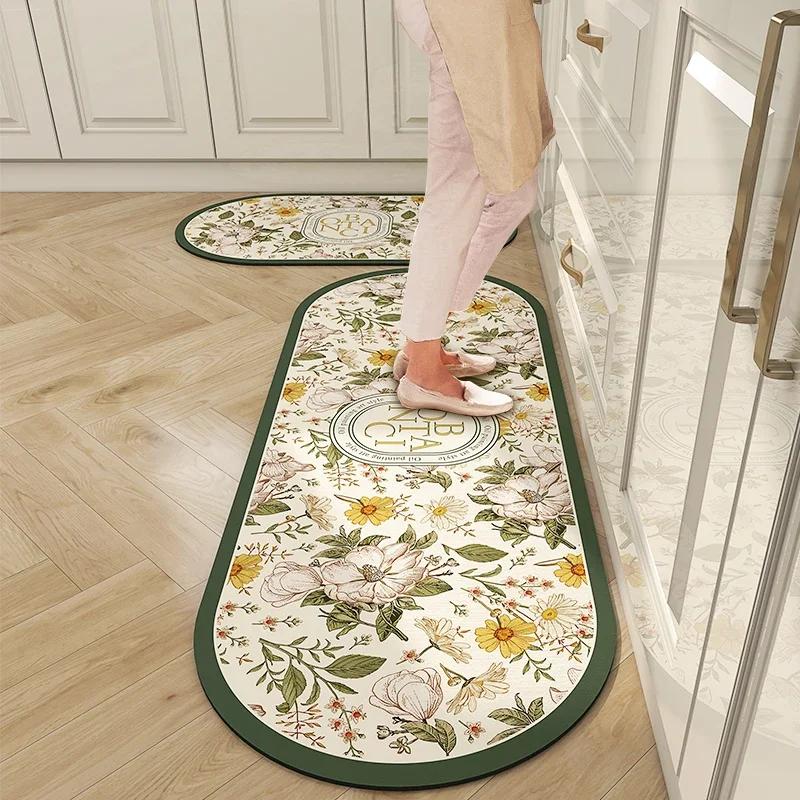Vintage Kitchen Mat Anti-Slip Kitchen Rugs Long Carpet Absorbent Entrance Doormat Printed Kitchen Floor Mat Foot Pad