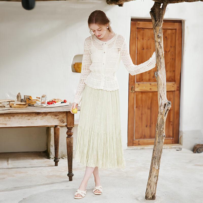 Xiangying Pleated A-Line High-Waist Midi Skirt