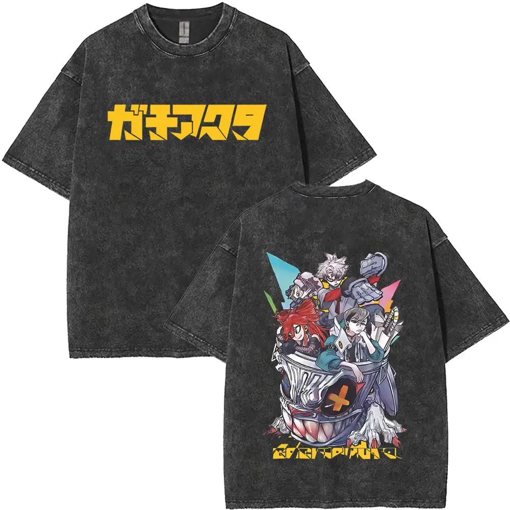 Washed Vintage Anime Gachiakuta Rudo Enjin Zanka Riyo Face Graphic T-shirt Men Women Cartoon Manga Short Sleeve T-shirts