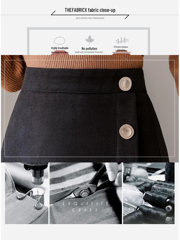 Black A-line Woolen Skirt: Hip-Hugging Design for Pear-shaped Figures, Thick Material for Autumn/Winter 2025, Mid-length.