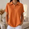 Women Tops Lapel Short Sleeve Buttons Half Placket Shirt Tops Pure Color Waffle Texture Regular Fit Casual Shirt Home Dates Versatile Wear