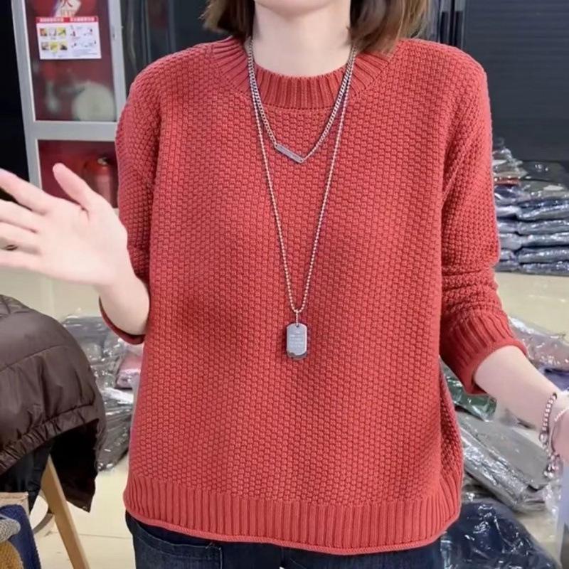 Autumn Winter Round Neck Mom Wear Loose Knit Pullover Sweater Middle Age Casual Outerwear Top