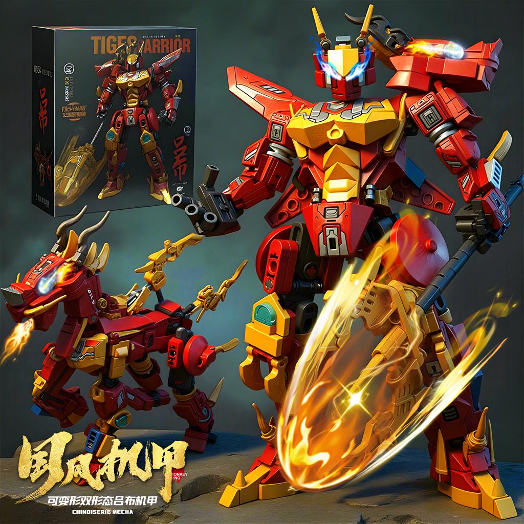 Mecha Warrior Transforming Robot Building Blocks Super Hero Mythical Qilin Animal Bricks Kids DIY Assembly Toy Christmas Gift