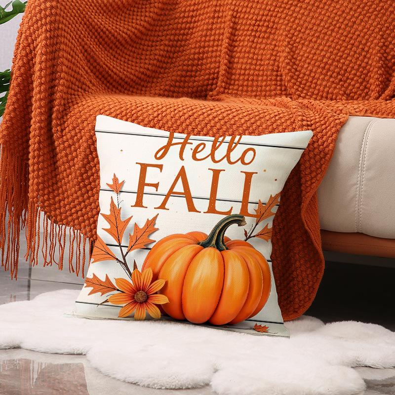 Autumn New Maple Leaf Pumpkin Pillow Cover Farmhouse Harvest Atmosphere Arrangement Linen Pillow Cover Living Room Sofa Cushion Cover