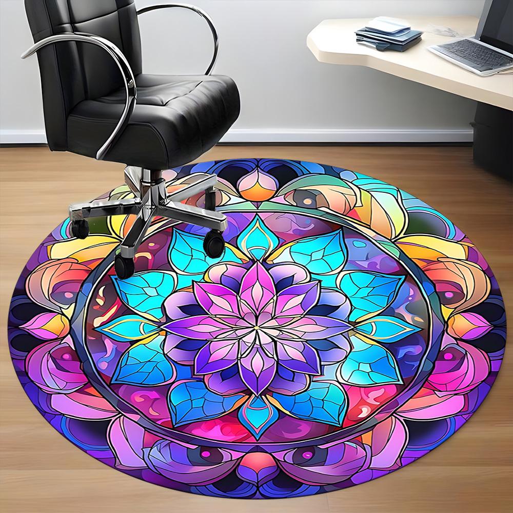 1 Stück Buntglas Mandala Stuhlteppich für das Büro, Runder Polyesterteppich, Innendekoration für das Büro, Waschbarer rutschfester Teppich yy251219012