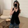 Summer Women'S Sexy Solid Color V-Neck Single-Breasted Sleeveless Slim Knitted Vest