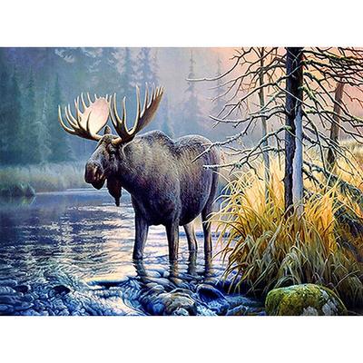 Pełne okrągłe wiertło 5D DIY Diamentowe malowanie Zwierząt Moose Rhinestone Haft Cross Stitch