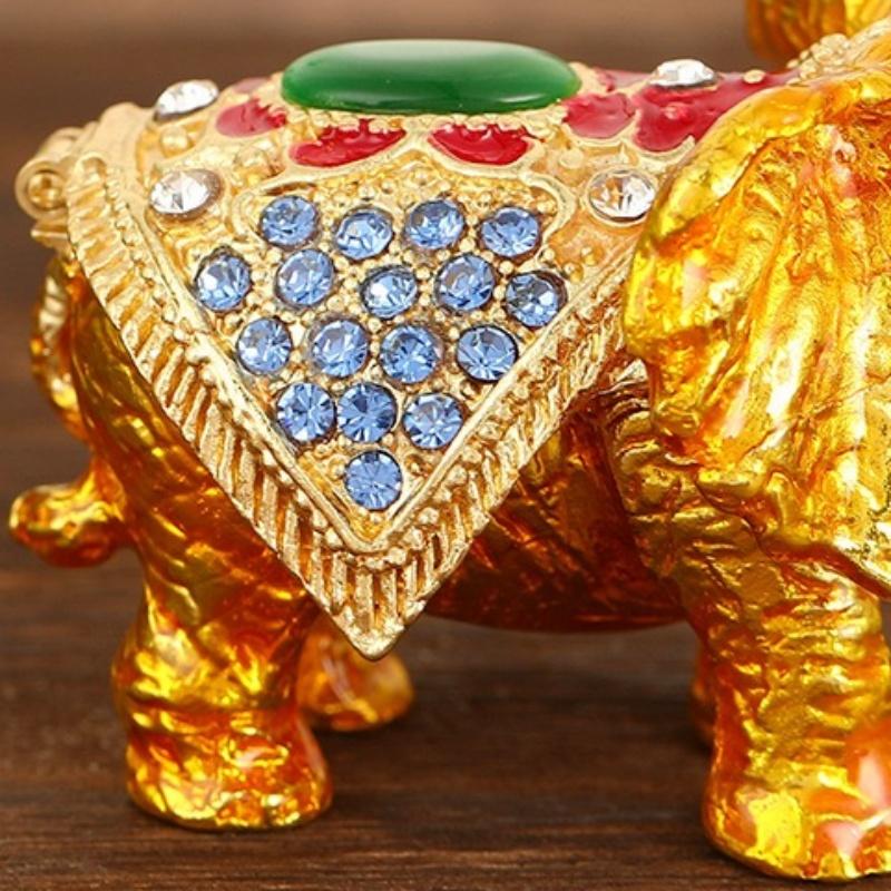 Mini Jewelry Storage Box Inlaid Gem Organizer Enameled Elephant Alloy Earrings Ring Holder Storage Jar Unique Festival Gift