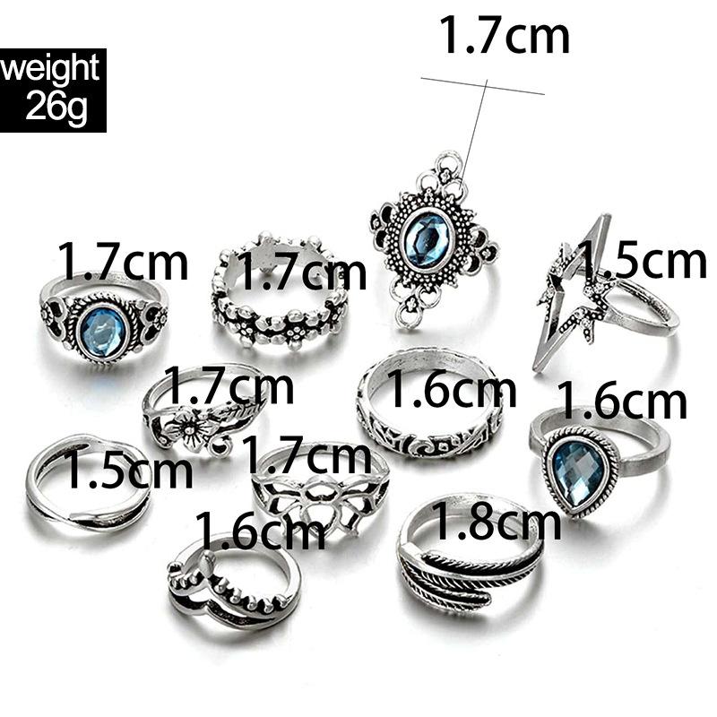 New European and American vintage ring set Water drop geometric women's joint tail ring