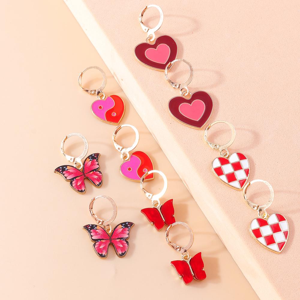 5pcs/set Butterfly Drop Earrings for Women Girls Love Heart Dangle Earrings Party Jewelry Gifts