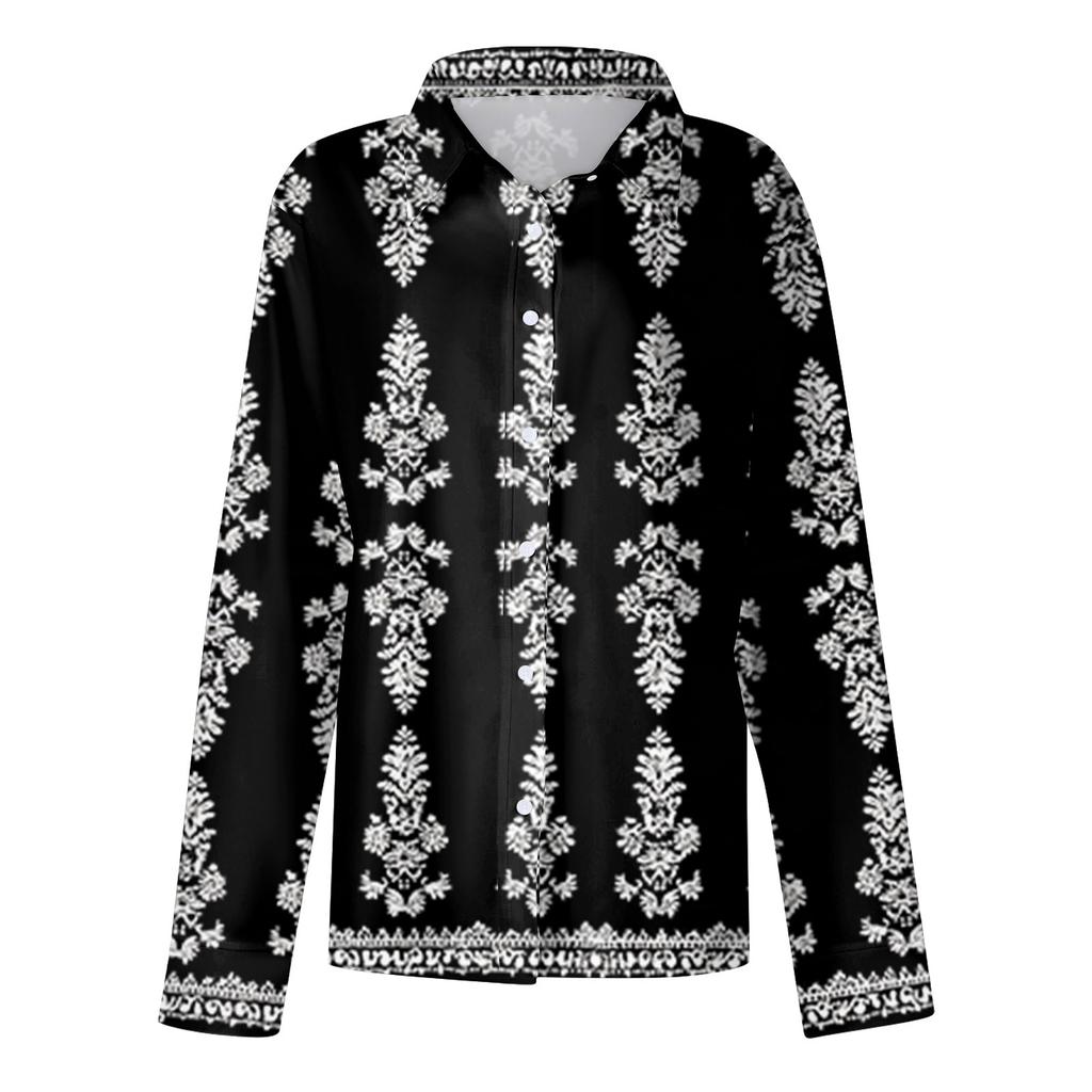 Women's Shirt With Floral Print Buttons, Long Sleeved Casual Regular Shirt Collar Top
