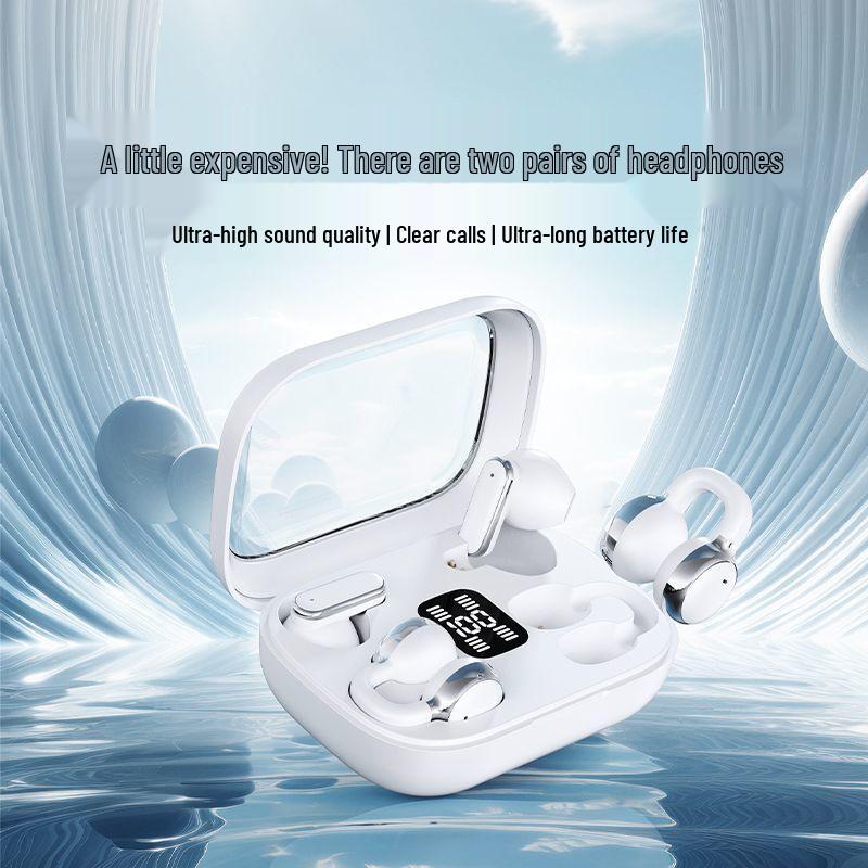 Q10 Bluetooth Earphones: Ultra-Long Battery, Noise Cancelling, High-Quality Sound, Ear Clip & In-Ear Design.