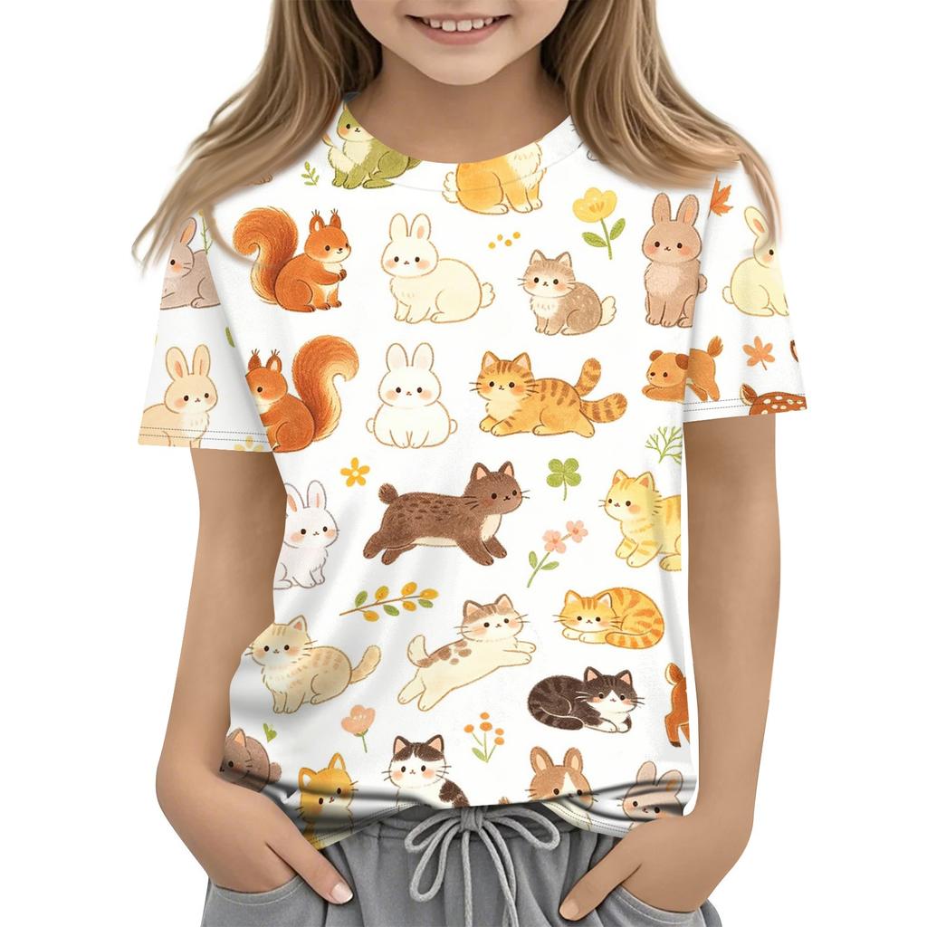 Kids Animal Print Crew Neck Short Sleeve T Shirt Casual Loose Fit Top for Boys Girls Soft Comfortable Fabric