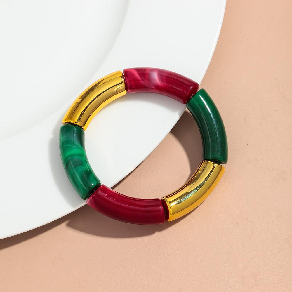Retro Acrylic Chunky Bamboo Curved Tube Bracelets for Women Boho Mixed Color Resin Stretchy Stack Bangles Trendy Jewelry Gifts