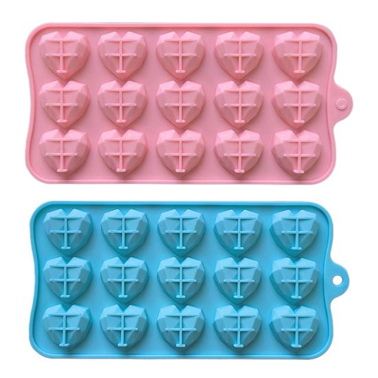 3D Diamond Heart Silicone Mold 15 Grid Diamond Love Heart Shaped Mold Tray Silicone Baking Pan Mold for Making Cake Chocolate Mousse Dessert