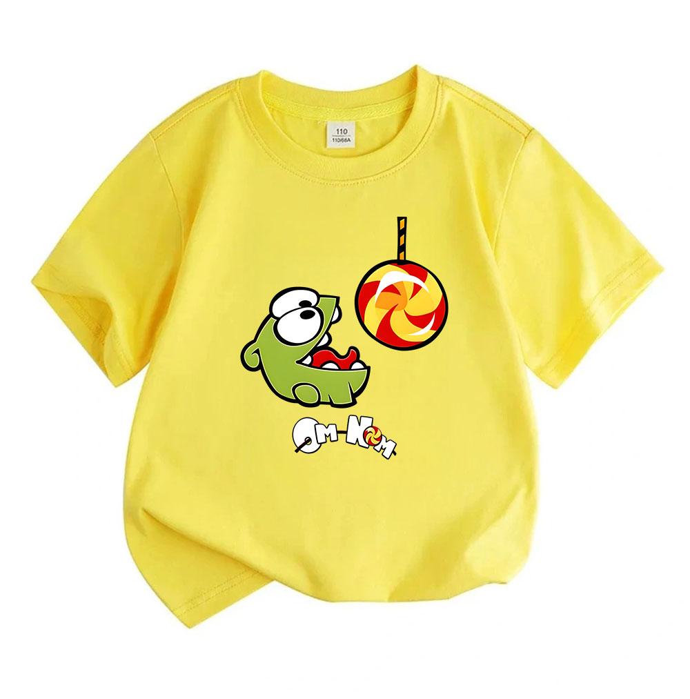 Kids Boys Girls 100% Cotton Crew Neck Short Sleeve T-Shirt, Cute Cartoon Green Little Character Lollipop Print Casual Soft Breathable Summer Tee for C