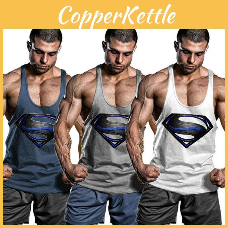 Hochwertiges Herren Bodybuilding Tank Top Muskel T-Shirt mit 3D Superman Design