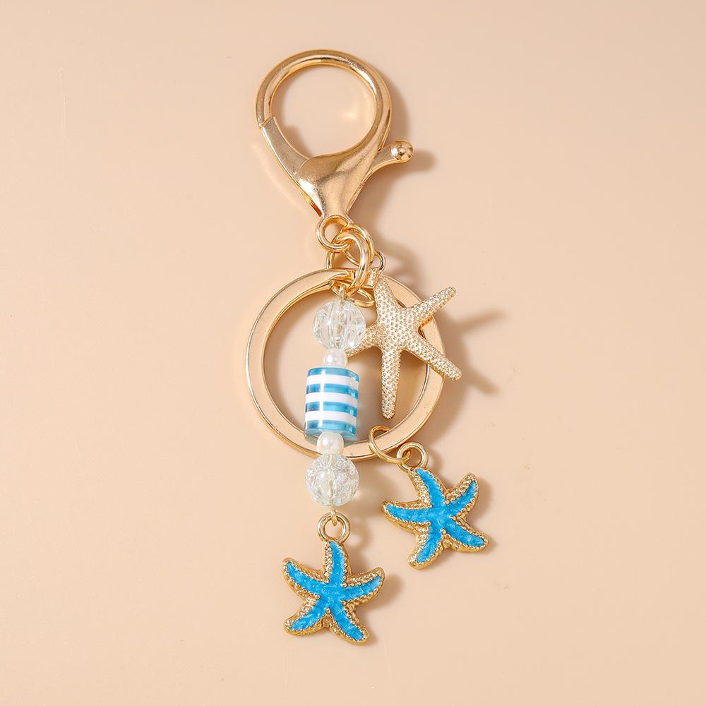 Fashion Marine Life Shell Conch Starfish Keychain Women Girls Pearl Key Ring Pendant for Handbag Decor DIY Key Chain Gifts