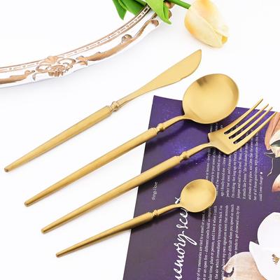 4-teiliges Besteckset aus 304 Edelstahl, luxuriöses Geschirrset, goldene Gabel, Löffel, scharfes Messer, robustes Western-Essbesteckset