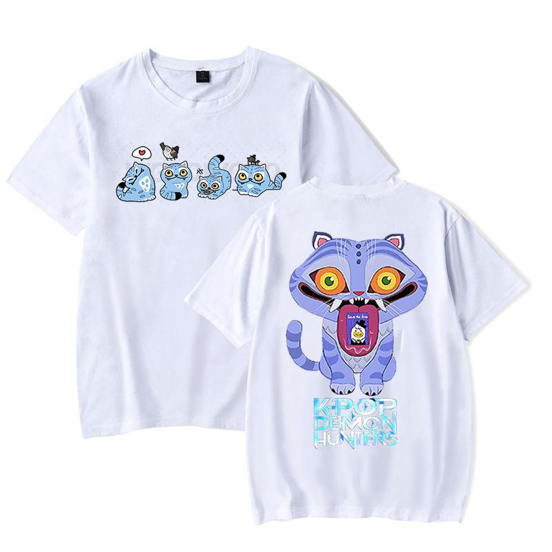 Mens Summer Tshirt Kpop Demon Hunter Tiger and Demon Print Summer Fashion Casual Style Cotton Harajuku Street Style Unisex S