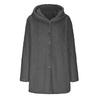Women's Fashionable Solid Color Long Sleeved Loose Hooded Button Down Plush Jacket