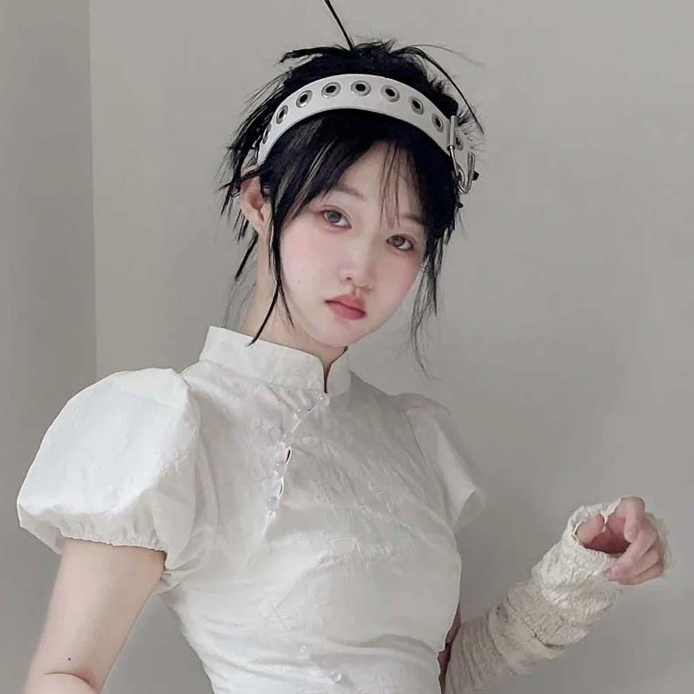 Hollow Out Steampunk Hair Hoop Rock-inspired Leather Buckle Hairband Punk Rivet Headband  Girls