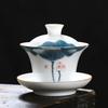 Hand-painted Tea  Fat Jade White Porcelain Gaiwan Household Ceramic Tea Infuser Traditional with Cover Teacup
