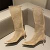 Fashion Eilyken Sexy Mesh Women Knee-High Boots Thin Heels Pointed toe Fashion Zipper Sandals Shoes Zapatillas De Muje