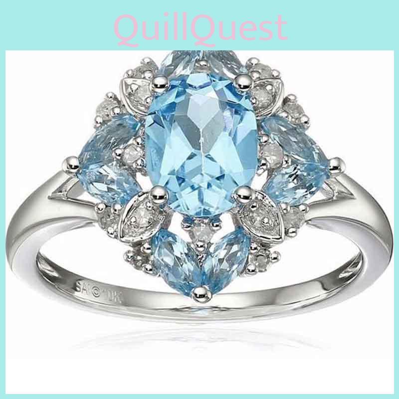 Magnificent Silver Plated Rings With Oval Cut Natural Blue Sapphire And Rhinestones