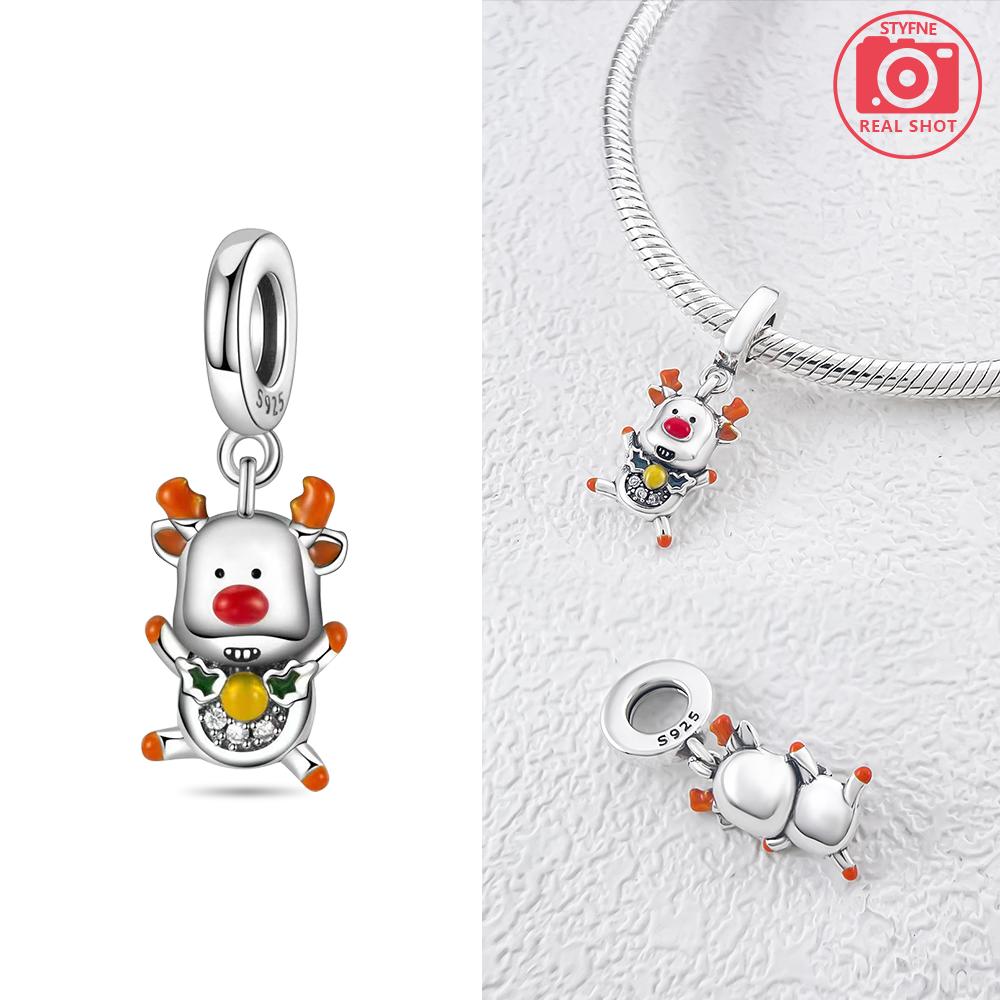 Original Charms Copper White Snowman Snowflakes Christmas Tree Pendant Beads Fit Bracelet Women Making Gift Accessory