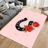 Pink Carpet with Black Horseshoe, Red Roses, and Yellow Stars Design Suitable for Use As an Anti-slip for Living Room Bedroom Sofas