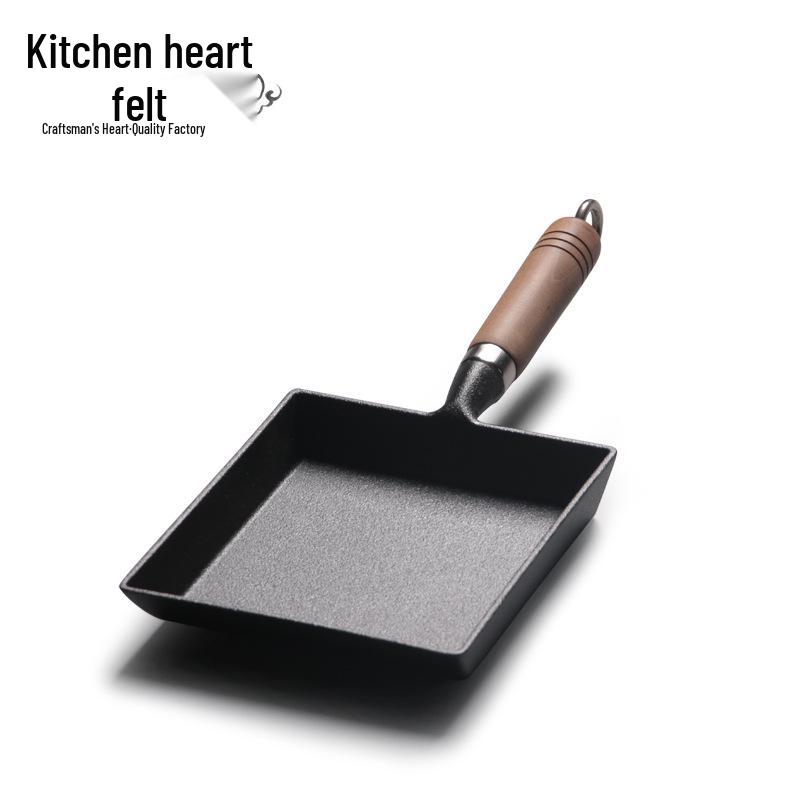 Japanese Cast Iron Tamagoyaki Non-Stick Pan - Thickened, Non-Coated, Flat-Bottomed Frying Pan 18 cm