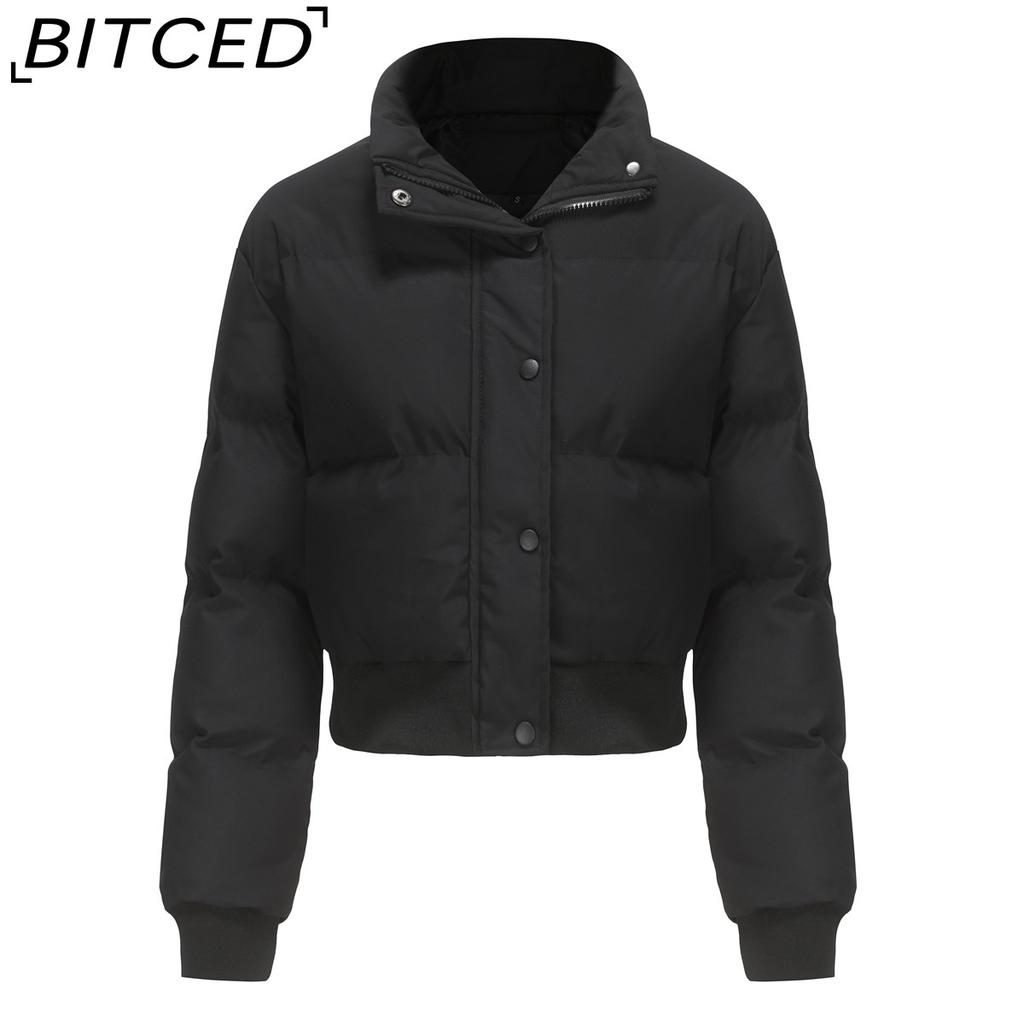 BITCED Autumn/Winter Women's Short-Length Cotton Coat Long-Sleeved High-Neck Thermal Jacket Loose-Fit Casual Cotton Jacket Puffer Coat