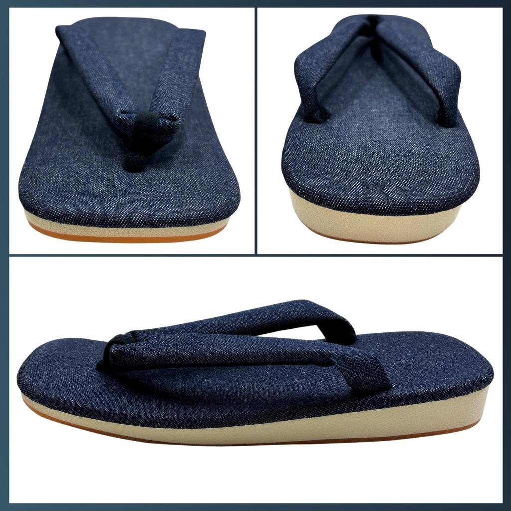 Edoten Shigi Geta Sandals, Made in Japan, Candy Sole, All Denim (Black Lining), Size LL