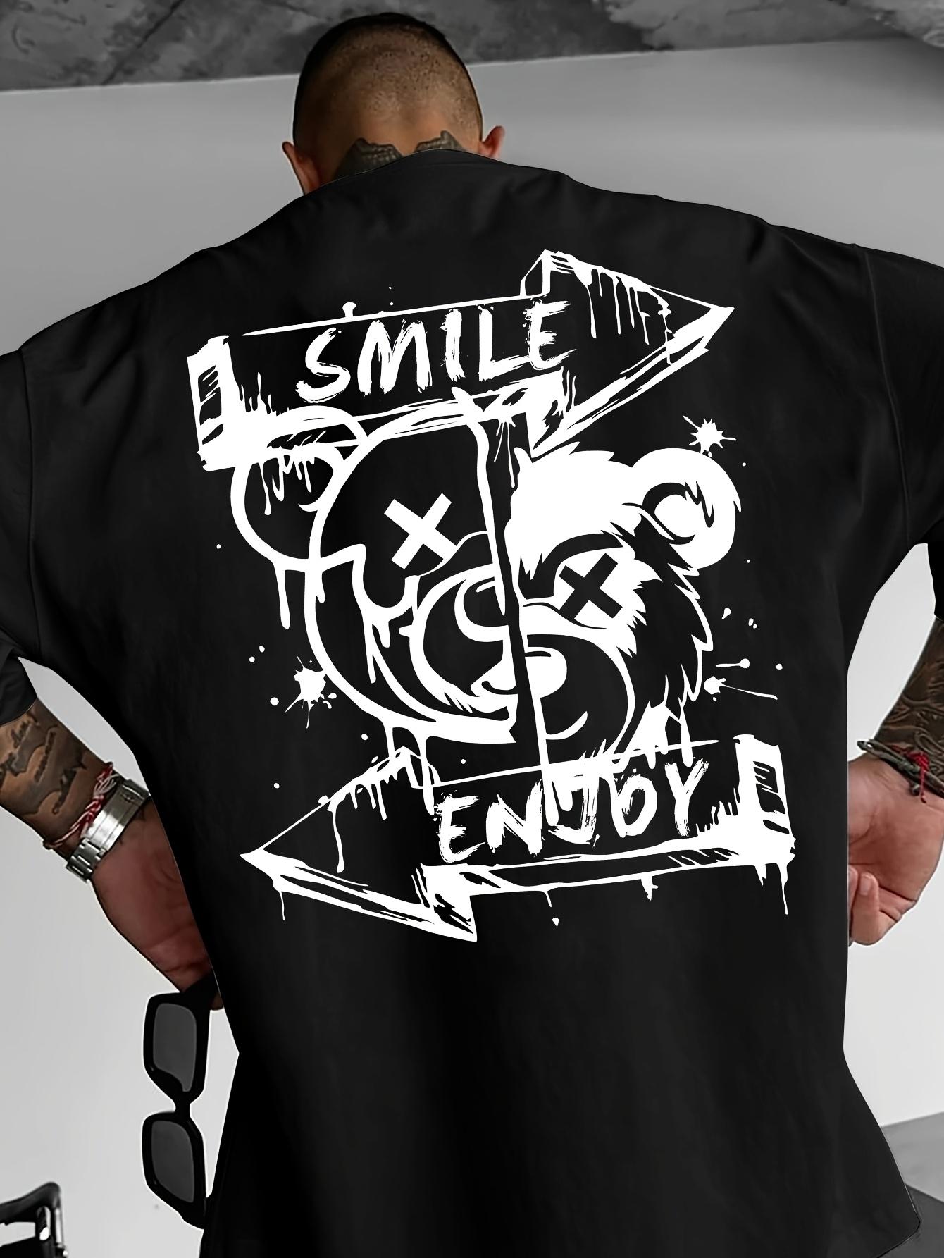 

Summer Mens American Street Style Pattern Tshirt Loose Round Neck Summer Short Sleeved Shirt with SMILEENJOYE Bear Design 4XL