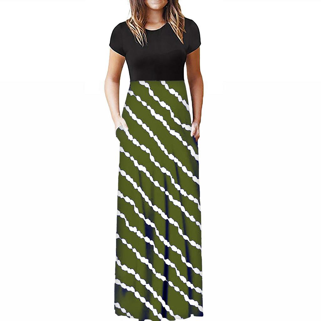 Women Fashion  Gradient Print Short  Sleeve Spaghetti Maxi Dress